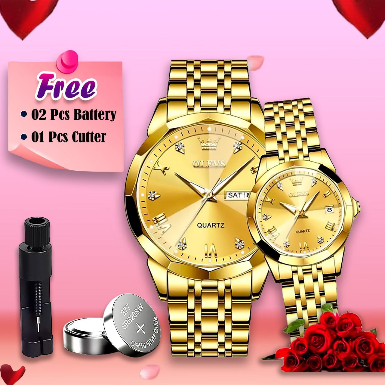 Olevs 9931 Couple Watche  FULL GOLDEN